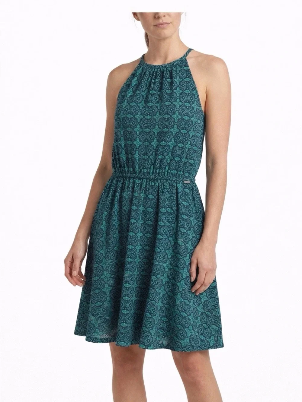 Banana Republic Petite XS Halter Fit Flare Dress Green